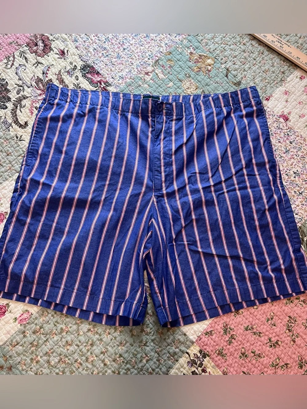 Vintage 90s J. Crew Striped Cotton Shorts Blue Pink White Size L